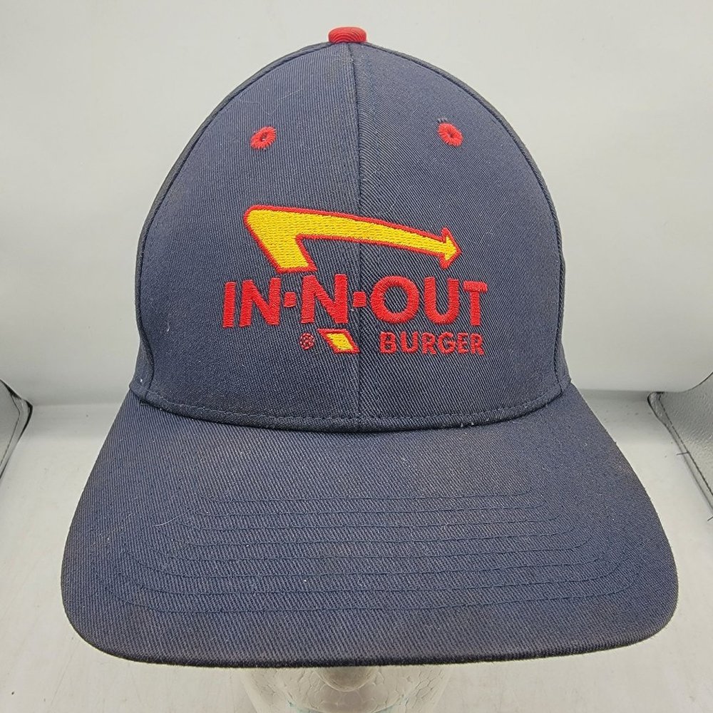In N Out Burger Large XL Blue Fitted Hat Cap California Outdoors Comfort Nice